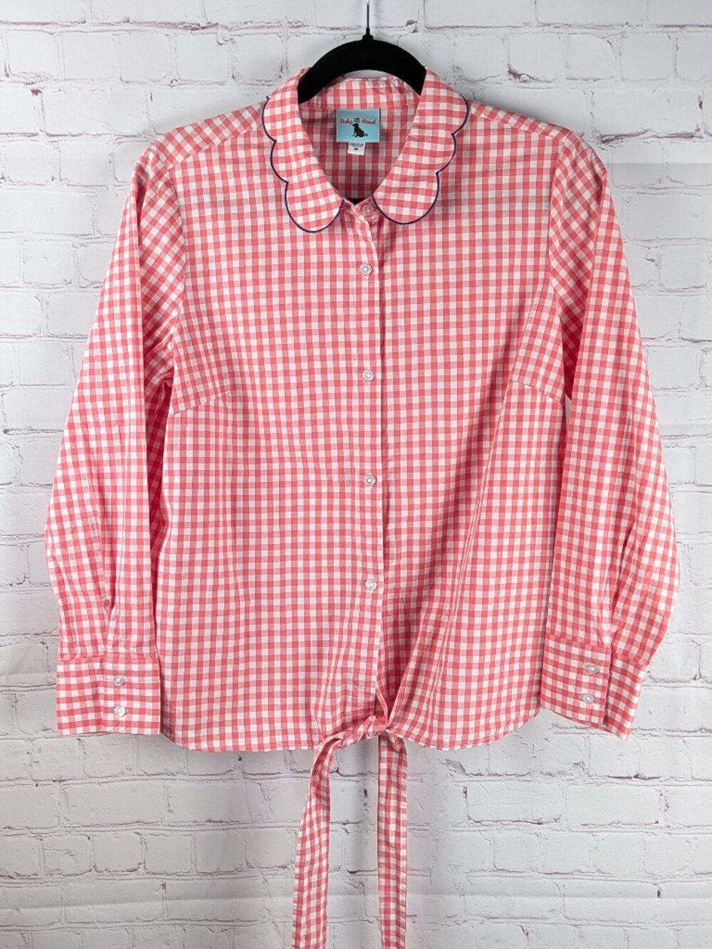 Haley & The Hound Pink/White Checkered Button-Down Tie-Waist Top M